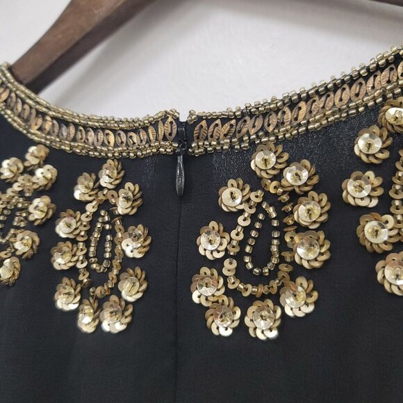 French Connection Womens Silk Beaded Mini Dress Size 4 Black Boho Coachella - Picture 6 of 12